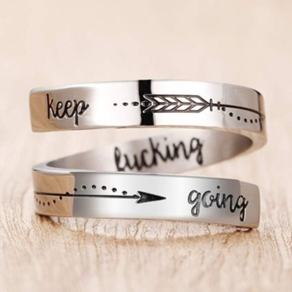 Jewelry - Silver Keep Going Ring Inspirational Jewelry Stainless Steel Adjustable